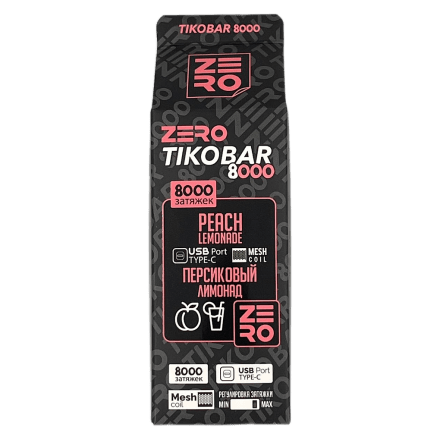 TIKOBAR Zero - Персиковый Лимонад (Peach Lemonade, 8000 затяжек, без никотина)